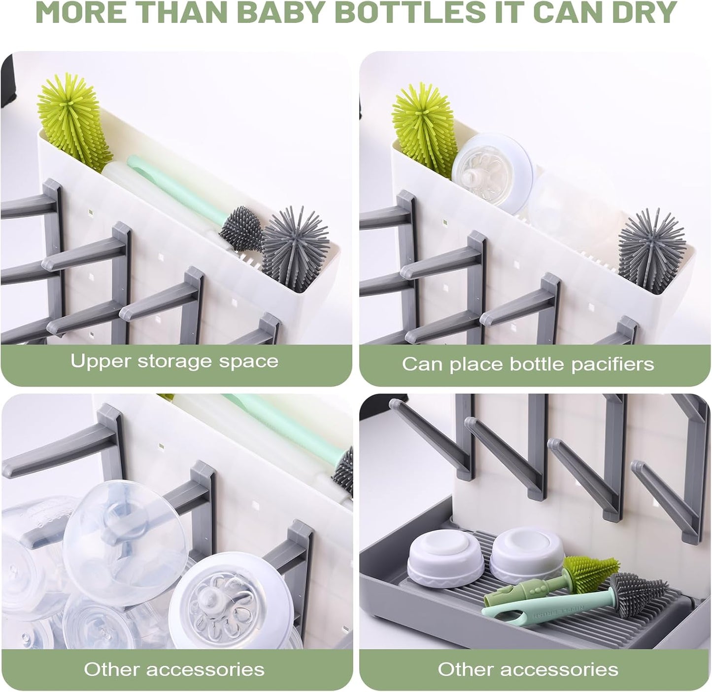 Hranio Baby Bottle Drying Rack Baby Bottle Organizer Drying Rack Space Saving Foldable Dish Can Dry Up to 12 Bottles Large Vertical for Infant Accessories & Pump Parts (Gray)