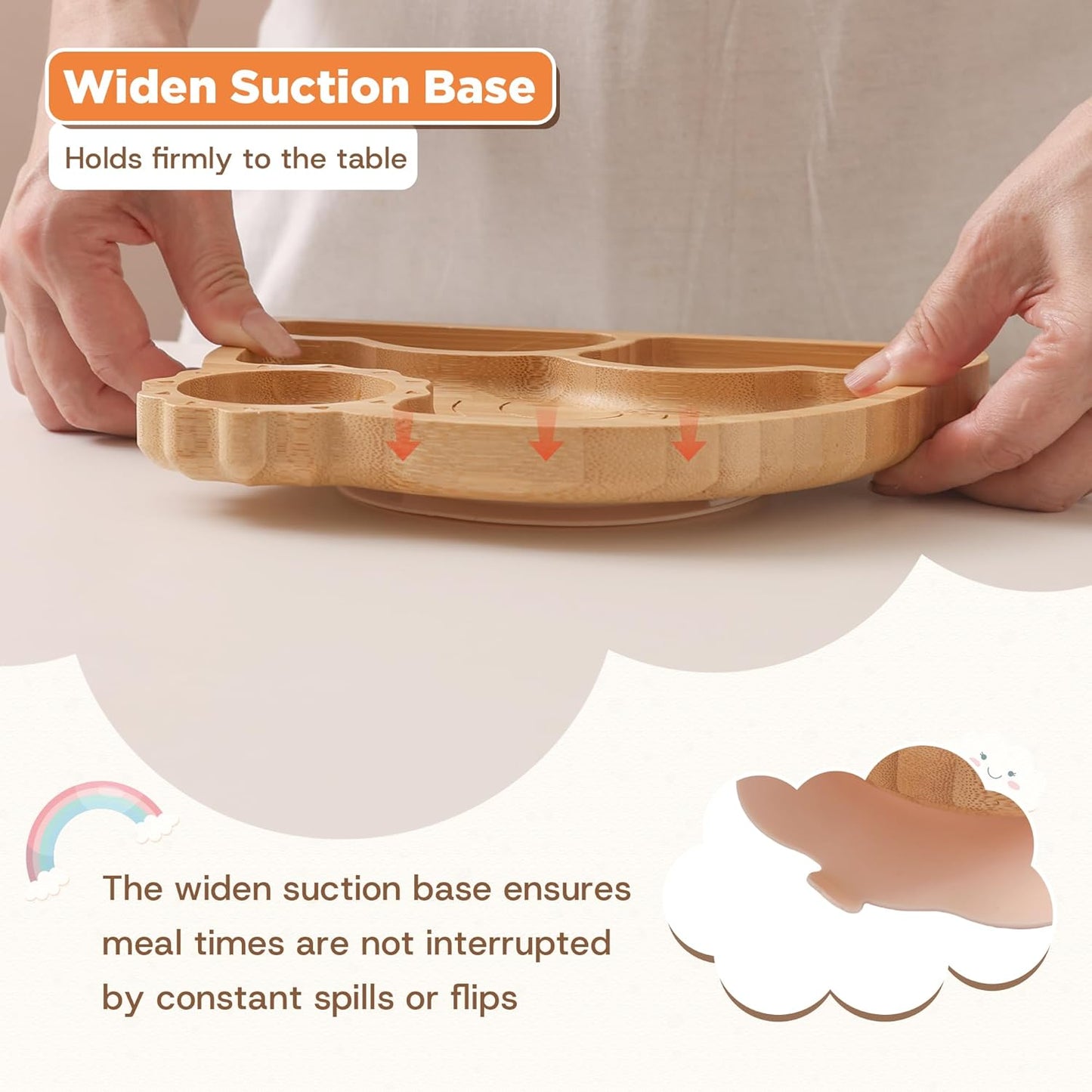 Bamboo Suction Plates Bowls Set for Baby Toddler - Includes Bamboo Bowl, Divided Plate, Silicone Fork & Spoon, All-Natural Baby Feeding Set for Baby-Led Weaning