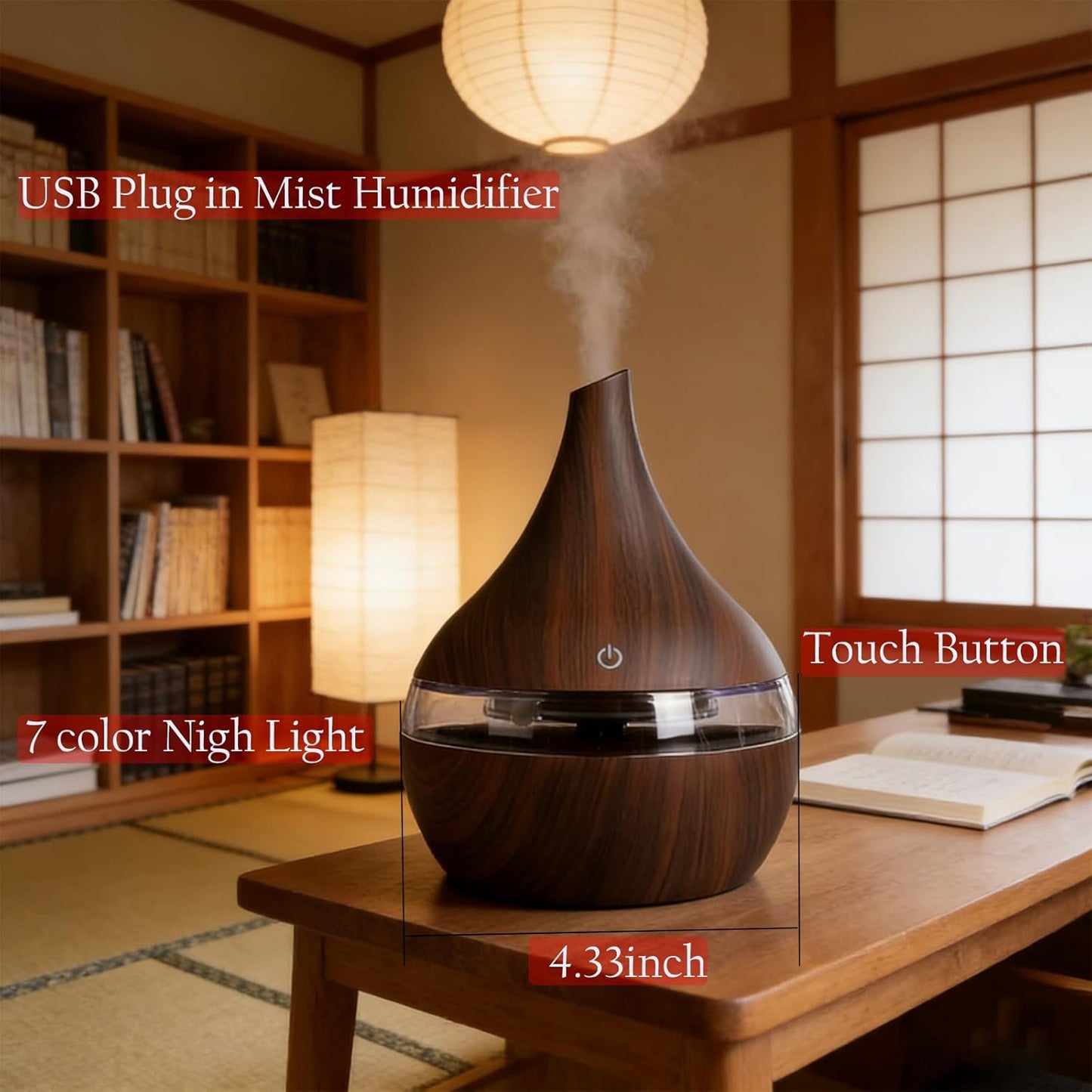Portable Mini Cool Mist Humidifier, 400ml Ultrasonic Humidifier with 7 Color Night Lights, 2 Mist Modes, 10-20 Hours Runtime, Ultra-Quiet for Bedroom, Nursery, Office, Car, USB Powered (White)