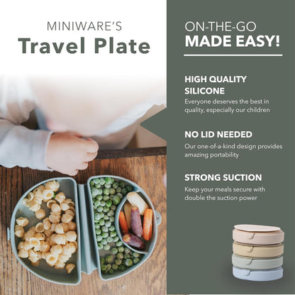 Miniware Baby Travel Plate with Suction - Foldable Silicone Baby Travel Essential to Promote Self-Feeding - Dishwasher Safe, BPA Free, Food Grade Silicone Baby Plate For On The Go - Sage Silifold