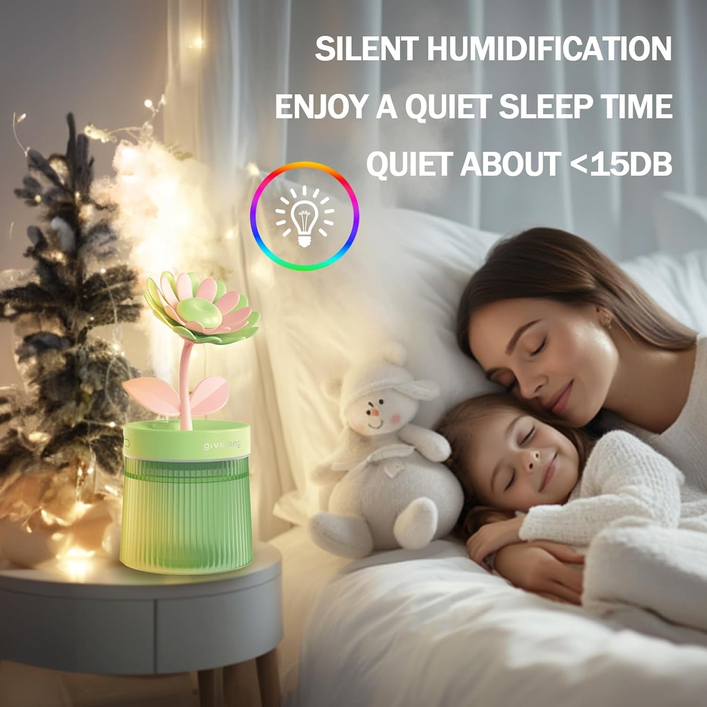 Cute Mini Humidifier 320mL Cool Mist Humidifie mute with 2 Mist Modes,for Home/Nursery/Office,Portable Mini Air Moisturizer,rechargeable mini humidifier(Gardenia pink)