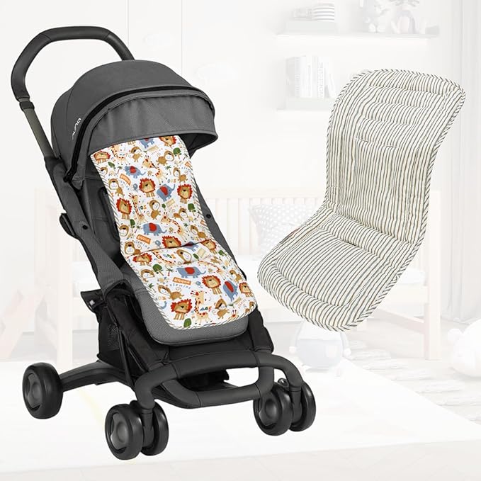 Baby Stroller Cushion,Infant Car Seat Insert-Reversible Universal Breathable and Soft Newborn seat Liner for Stroller,100% Cotton Seat Pad Liner for Newborns-34x78cm,1 Pack(Happy Zoo)