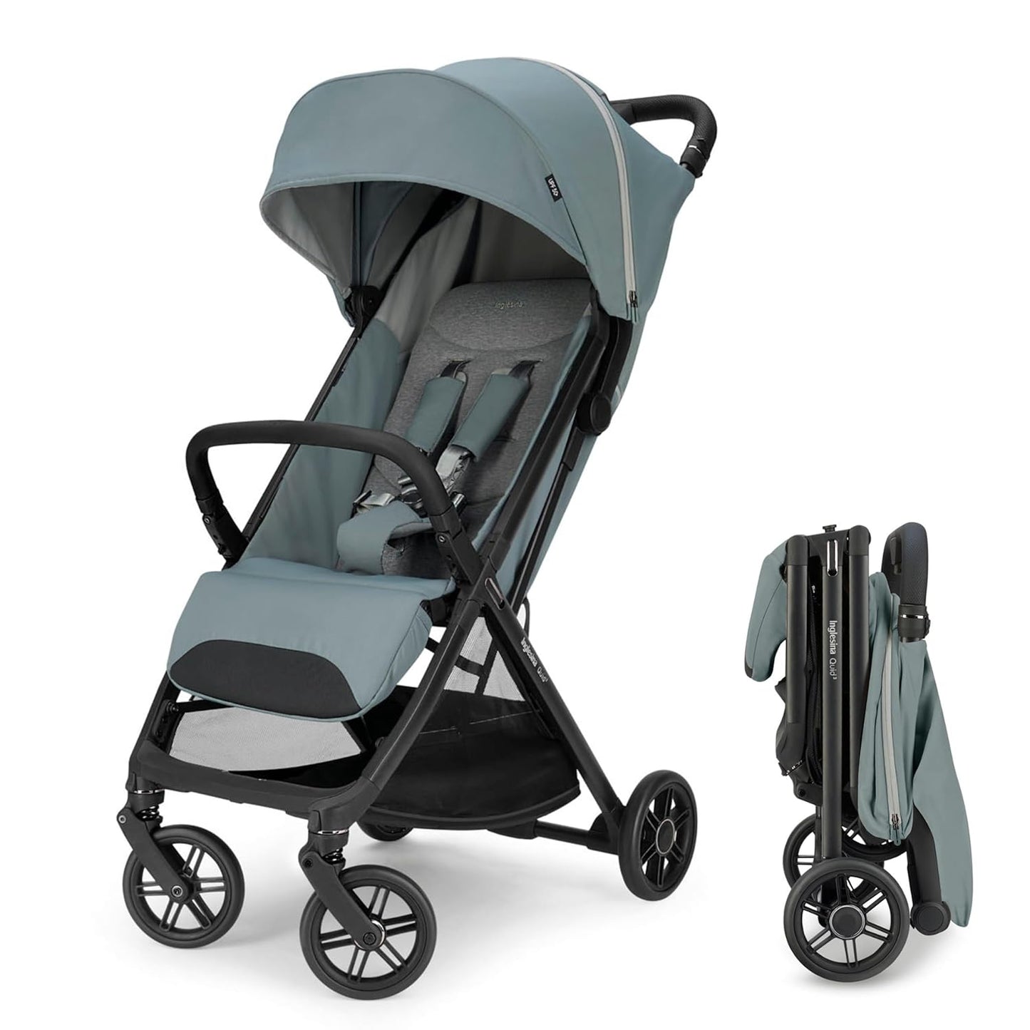 Inglesina Quid³ Lightweight Compact Travel Stroller for Baby & Toddler 0-55 lbs – One-Hand Fold, Reclining Seat, Airline Approved, Car Seat Compatible, UPF 50+ Canopy – Cosmic Black