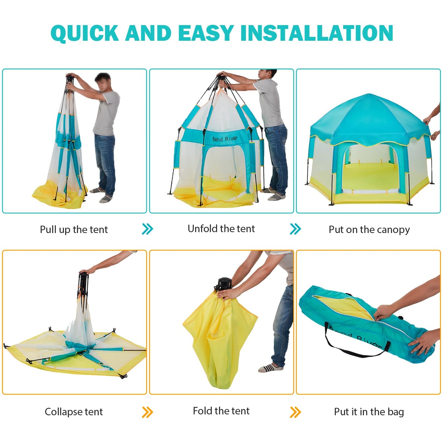 Bend River Baby Playpen with Canopy, Portable Baby Beach Tent, Toddler Play Yard Indoor and Outdoor, Foldable Mosquito Net for Infant - Grey