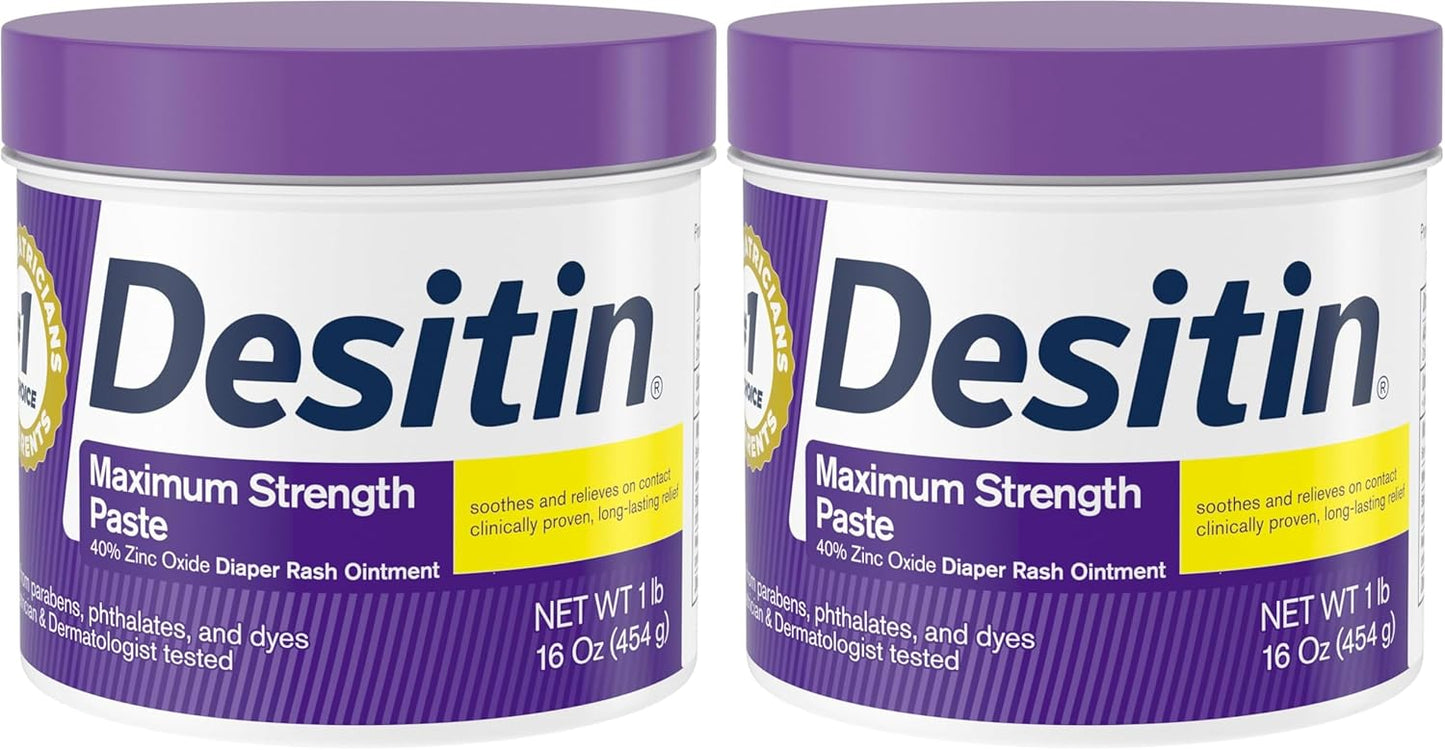 Desitin Maximum Strength Baby Diaper Rash Cream, 40% Zinc Oxide, Hypoallergenic No Added Parabens & Dyes, Protects & Relieves Baby’s Skin for Up to 12 Hours, Prevents Diaper Rash, 4.8 oz Tube