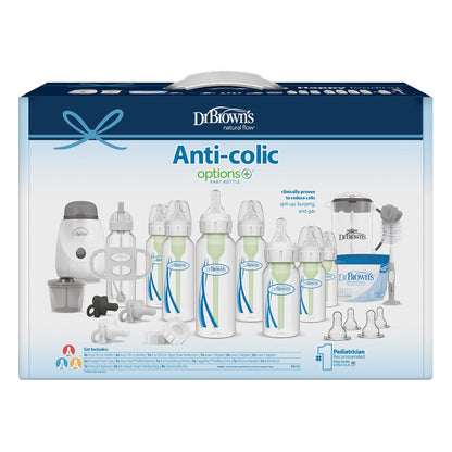 Dr. Brown's Natural Flow Anti-Colic Options+ All-In-One Gift Set for Newborn, with Bottle Warmer, HappyPaci Pacifiers, Cleaning Brush, Formula Mixing Pitcher & Formula Dispenser, 0m+
