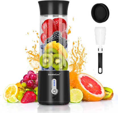 Portable Blender Cup,Electric USB Mini Juicer Blender For Shakes and Smoothies, Juice,380ml, Six Blades Great for Mixing,Black