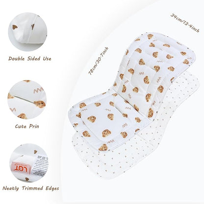 Baby Stroller Cushion,Infant Car Seat Insert-Reversible Universal Breathable and Soft Newborn Stroller Mat,100% Cotton Cover Toddler Seat Pad Liner-34x78cm,1 Pack(Bears)