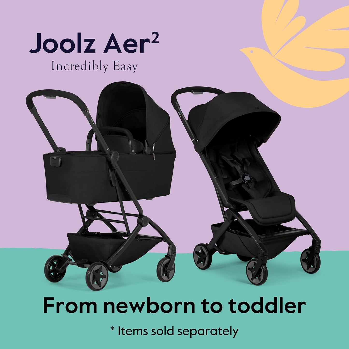 Joolz Aer2 Lightweight Travel Stroller for Baby & Toddler – One-Hand Fold, Compact Carry-On Airplane Approved, Reclining Seat, UPF 50+ Canopy, Travel Pouch, Baby Net – Forest Green