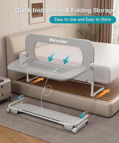 Bed Rail for Toddlers, Baby Bed Rail Guard with U-Shape Base, Height Adjustable & Foldable Toddler Bed Rails for Full Size, Queen, King, Twin (Grey, 59in)