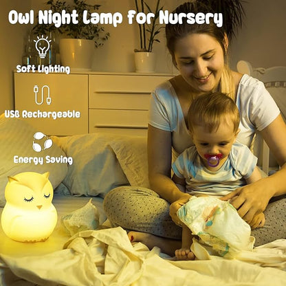 Baby Night Light for Car Seat- Dimming Function 9 Colors Changing Eye Caring Portable Rechargeable & Timing Bedside Lamp Light Up Toddler Bed Room Travel Essentials Squishy Silicone Infant BPA Free