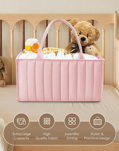 SWEET DOLPHIN 2-Pack Quilted Diaper Caddy Organizer – Premium Puffer Style Nursery Storage Bins – Water-Resistant & Wipeable Changing Table Organizer – Trendy Tote for Home & Car Travel - Mocha Brown