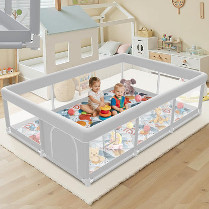 Baby Playpen with Mat, 50x50 Inch Playpen with Mat Waterproof for Babies and Toddlers Play Pen Playards Safety Gate Fence Active Center Indoor