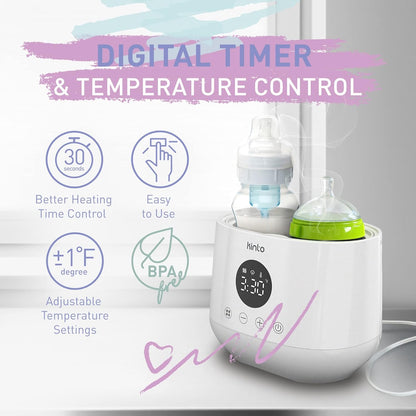 Double Bottle Warmer and Sterilizer, Baby Bottle Warmer for Breastmilk and Formula, Fast Heating with Adjustable Timer, Keep Warm Mode