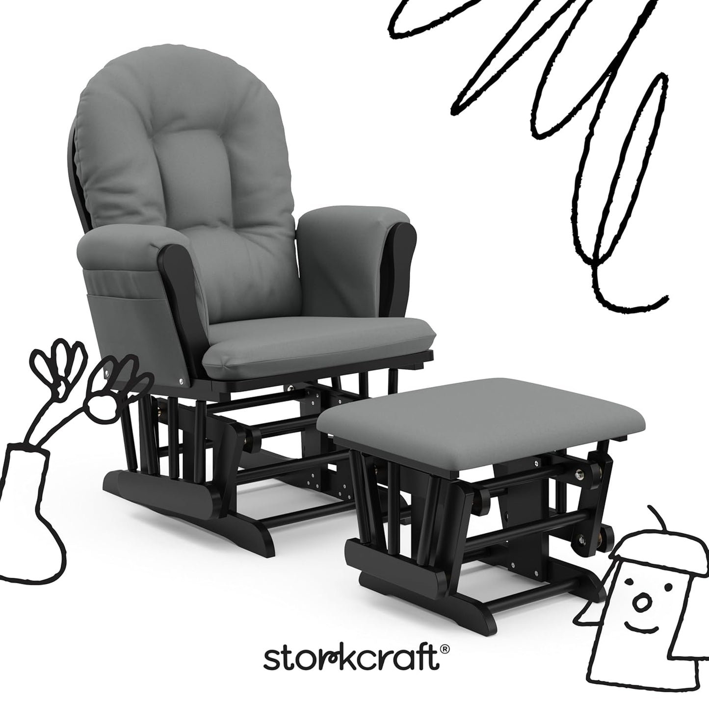 Storkcraft Premium Hoop Glider & Ottoman (White/Gray) — GREENGUARD Gold Certified Nursery Glider, Solid Wood Craftsmanship, Smooth-Gliding, Award-Winning - Colors B