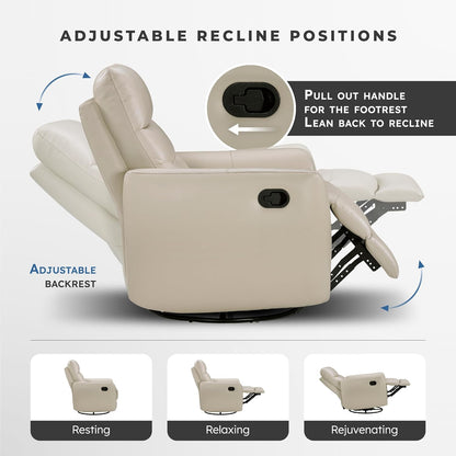 Lexicon 360 Degree Swivel Glider Reclining Chair, Manual Tab Pull Recliner, Leather Match Swivel Glider Recliner with Plush Foam, Sturdy Frame for Living Room/Office/Bedroom, Taupe