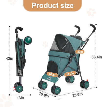 Wedyvko Travel Portable Dog Stroller, Pet Stroller for Small Puppy Dogs & Cats, Up to 33 lbs, Black