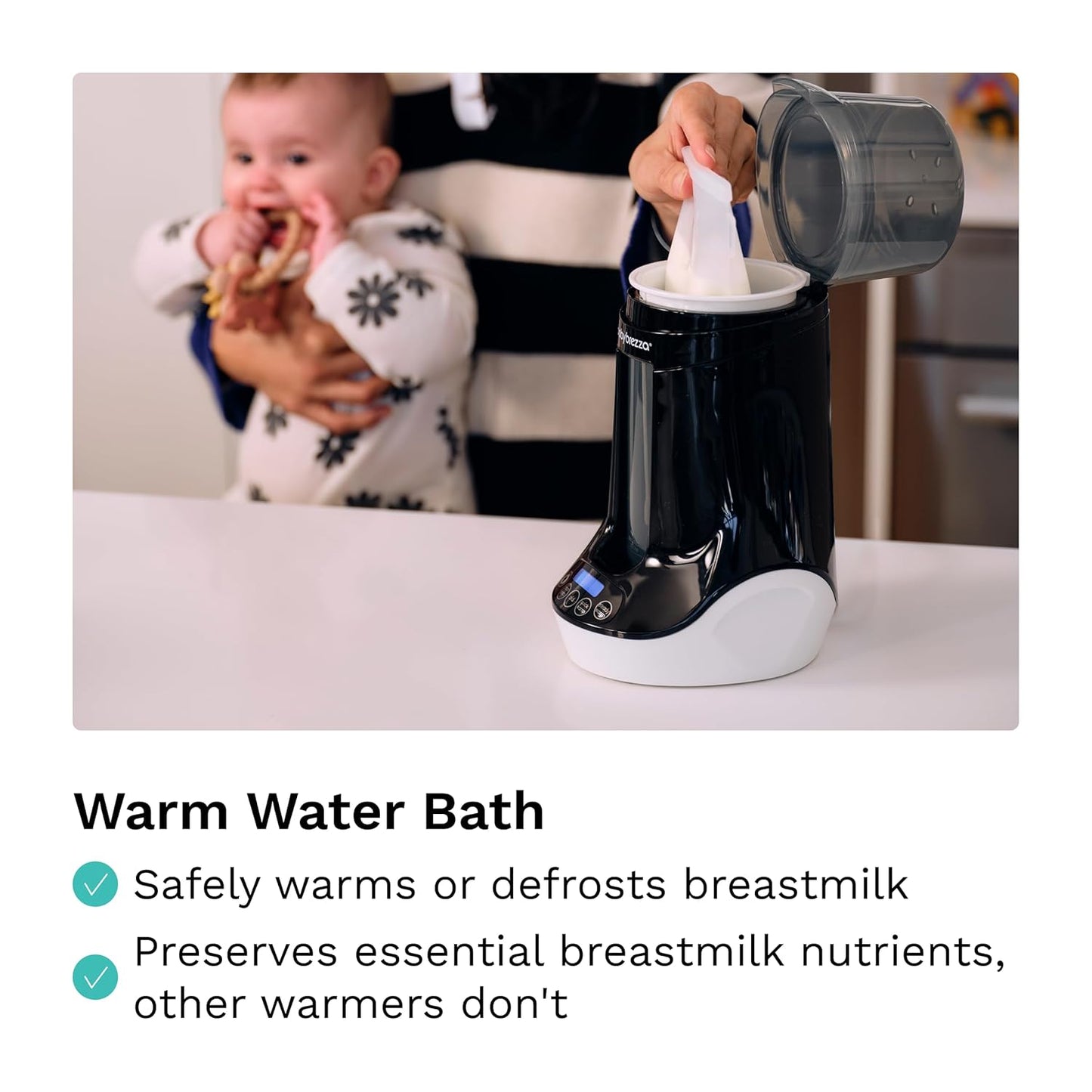 Baby Brezza Fast Baby Bottle Warmer - Baby Milk + Breastmilk Warmer Defroster – 2 Unique Temperatures for Breastmilk + Formula - Universal Fit for All Bottles, Bags + Jars