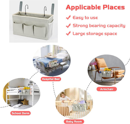 Loghot Bedside Caddy/Bedside Storage Bag Hanging Organizer for Bunk and Hospital Beds,Dorm Rooms Bed Rails,Can be Placed Glasses,Books,Mobile Phones,Keys (White)