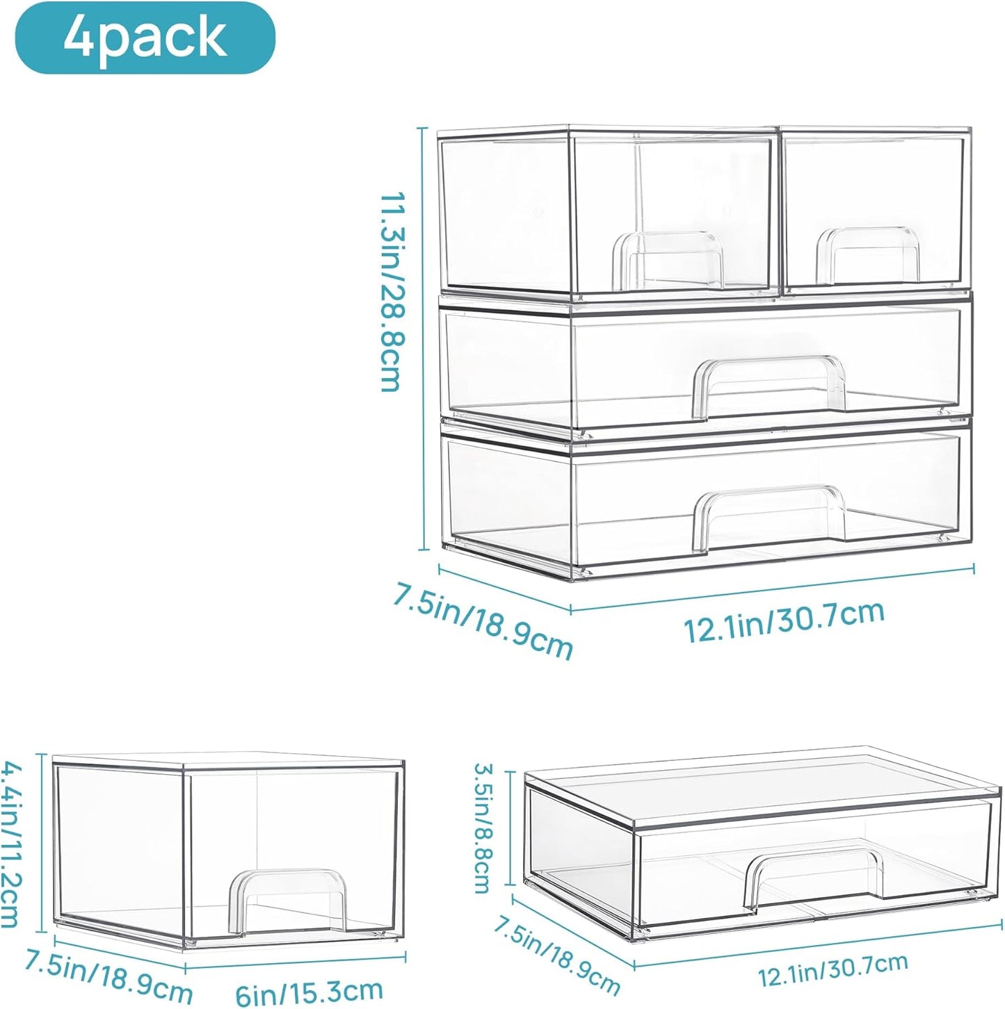 Vtopmart Stackable Storage Drawers Set of 5, Clear Plastic Organizer Bins for Baby Bottle, Beauty Supplies Storage, Ideal for Kichen Countertop, Vanity, Bathroom, Cabinet, Pantry Organization