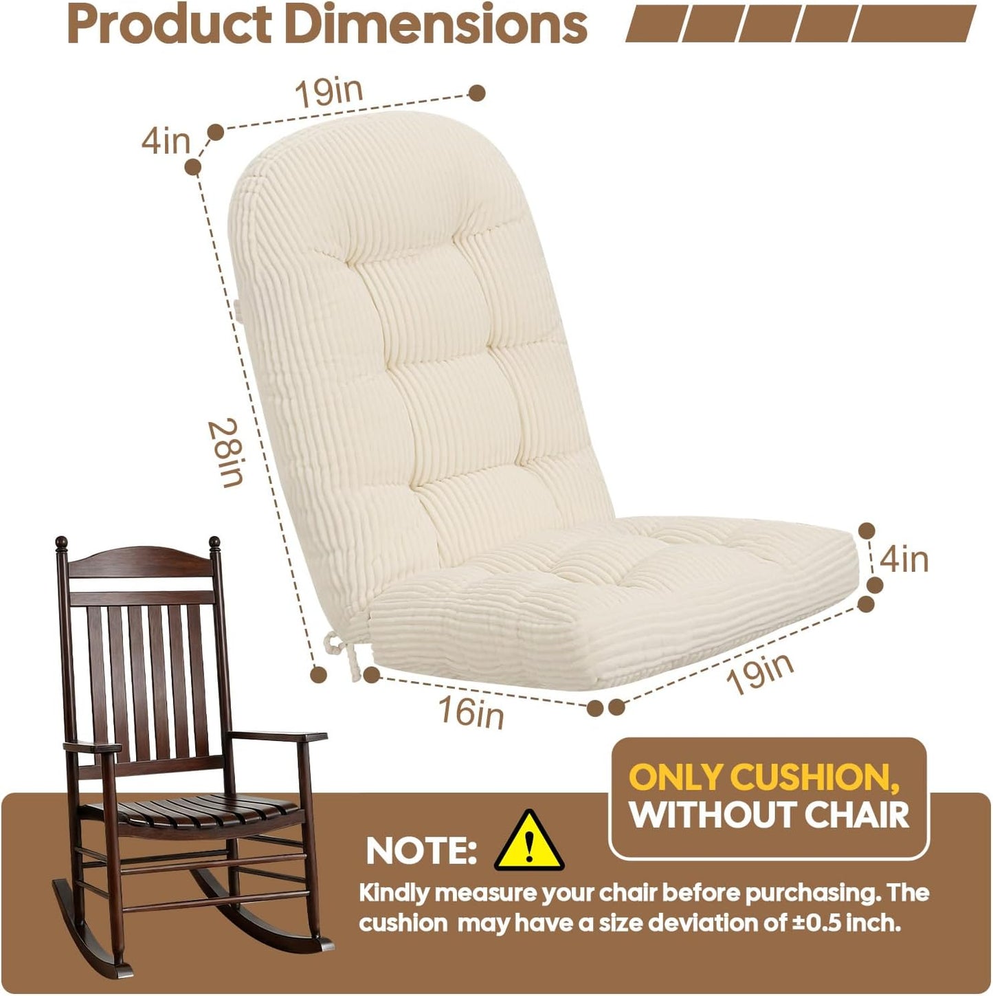 idee-home Wingback Rocking Chair Cushions Indoor, Glider Rocker Replacement Cushions with Removable Corduroy Cover, Wooden Adirondack Chair Pad Non-Slip Bottom Tufted Seat Pads with Ties, Green