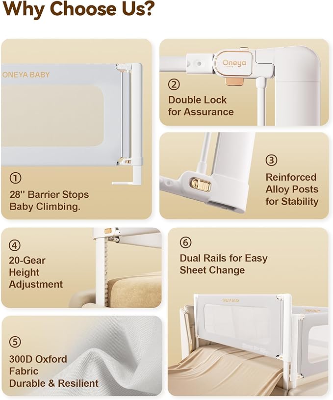 Bed Rails for Toddlers 3 Pack, Thickened & Reinforced Baby Rail Guard with No-Nail Design, Height Adjustable Toddler Rails for Queen Bed, Kids Safety Bed Side Rails, Grey, 60x78.7x78.7in