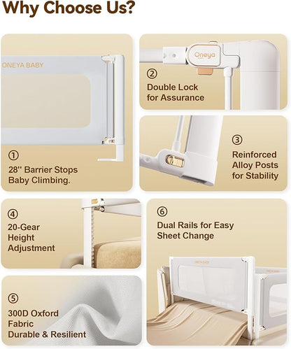 Bed Rails for Toddlers 3 Pack, Thickened & Reinforced Baby Rail Guard with No-Nail Design, Height Adjustable Toddler Rails for Queen Bed, Kids Safety Bed Side Rails, Grey, 60x78.7x78.7in
