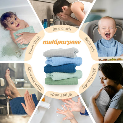 Muslin Burp Cloths 100% Cotton Baby Burp Cloths Soft, Absorbent 10x20 inches for Girls and Boys Baby Essentials