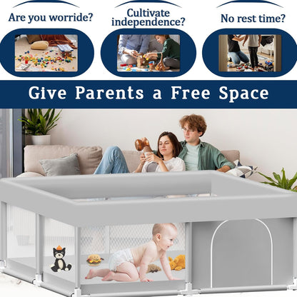 Baby Playpen with Mat, 50x50 Inch Playpen with Mat Waterproof for Babies and Toddlers Play Pen Playards Safety Gate Fence Active Center Indoor