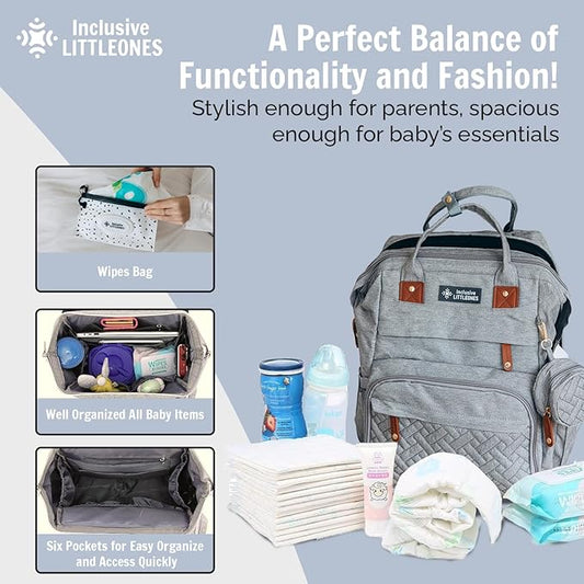 Baby Diaper Bag Backpack, Bonus Changing Pad, Large Capacity, USB Port, Pacifier Case, Mosquito Net & Wipes Bag | Stylish Travel Bag for Boys, Girls, Moms & Dads | Shower Gift