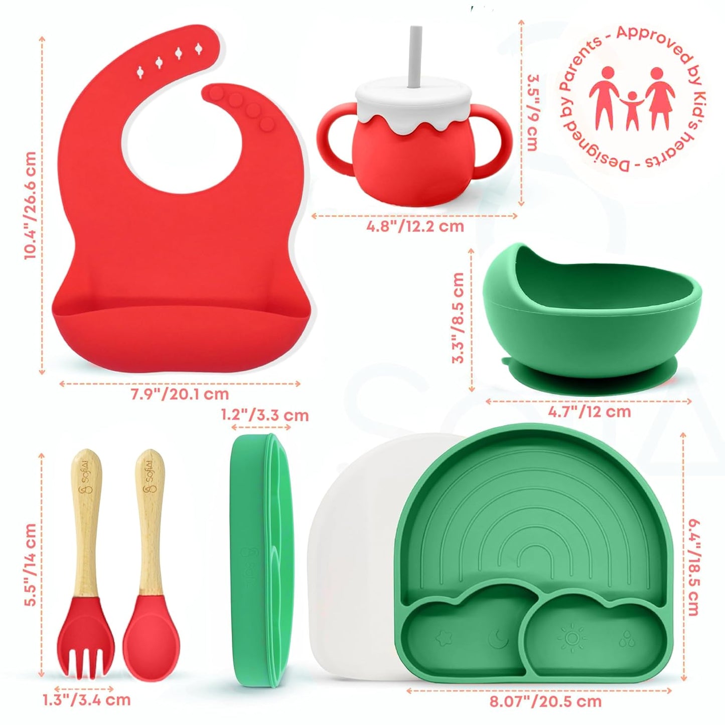 BPA-Free Non-Toxic Silicone Baby Feeding Set – Suction Plate, Bowl, Bib & Cup – 11-Piece Baby Led Weaning Set for Ages 6-18 Months – Eco Gift Bag (Dusty Blue)