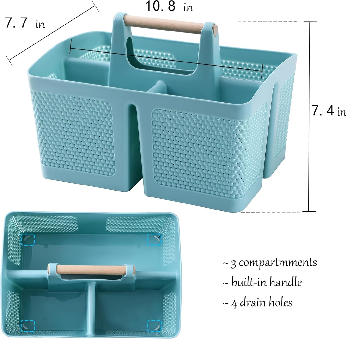 rejomiik Portable Shower Caddy Basket Plastic Cleaning Caddy Organizer Storage Tote with Handle for Bathroom, College, Dorm Room Essentials, White