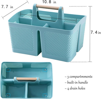 rejomiik Portable Shower Caddy Basket Plastic Cleaning Caddy Organizer Storage Tote with Handle for Bathroom, College, Dorm Room Essentials, White