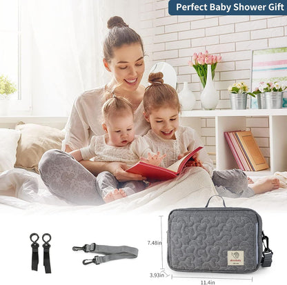 TRENDPLAY Small Diaper Bag, Mini Stroller Organizer Caddy with Wipe Pockets Caddy Parent Console with Stroller Straps Fit All Strollers, Black