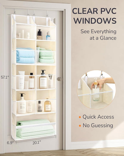 ULG 1 Pack Over Door Organizer with 5 Large and 10 Mesh Side Pockets, 44 lbs Weight Capacity Hanging Storage with Clear Window Kids Toys, Shoes, Diapers, Dark Grey, 5 Layers