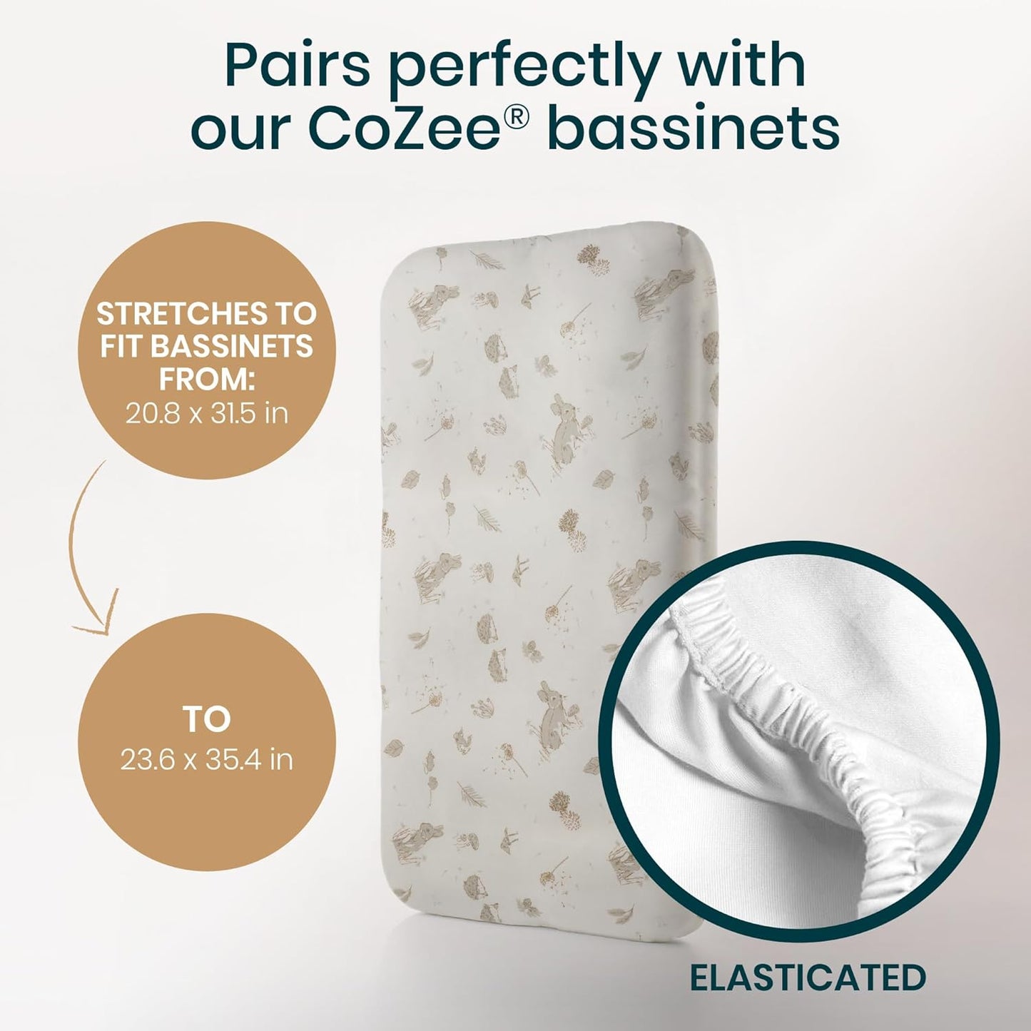 Tutti Bambini Premium Bassinet Sheets (2 Pack) - Soft & Breathable Bamboo Jersey, Double-Strength Bedside Sleeper Sheets, Fits Mattresses from 20.8 x 31.5 in to 23.6 x 35.4 in (Our Planet)