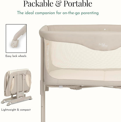 Evolur Kinsley Bedside Bassinet – Quick Fold, Breathable Mesh Sides, Lightweight Portable Baby Sleeper with Carry Bag – Newborn to 6 Months
