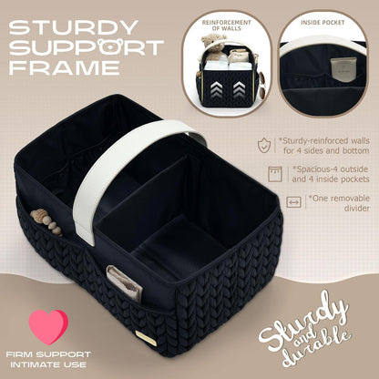 Luxurious Baby Diaper Caddy, Nursery Storage Basket for Newborn Essentials, Travel Baby Basket for Diapers Baby Wipes, Organizer Tote Bag Storage Bin, Baby Shower Gifts(Beige)