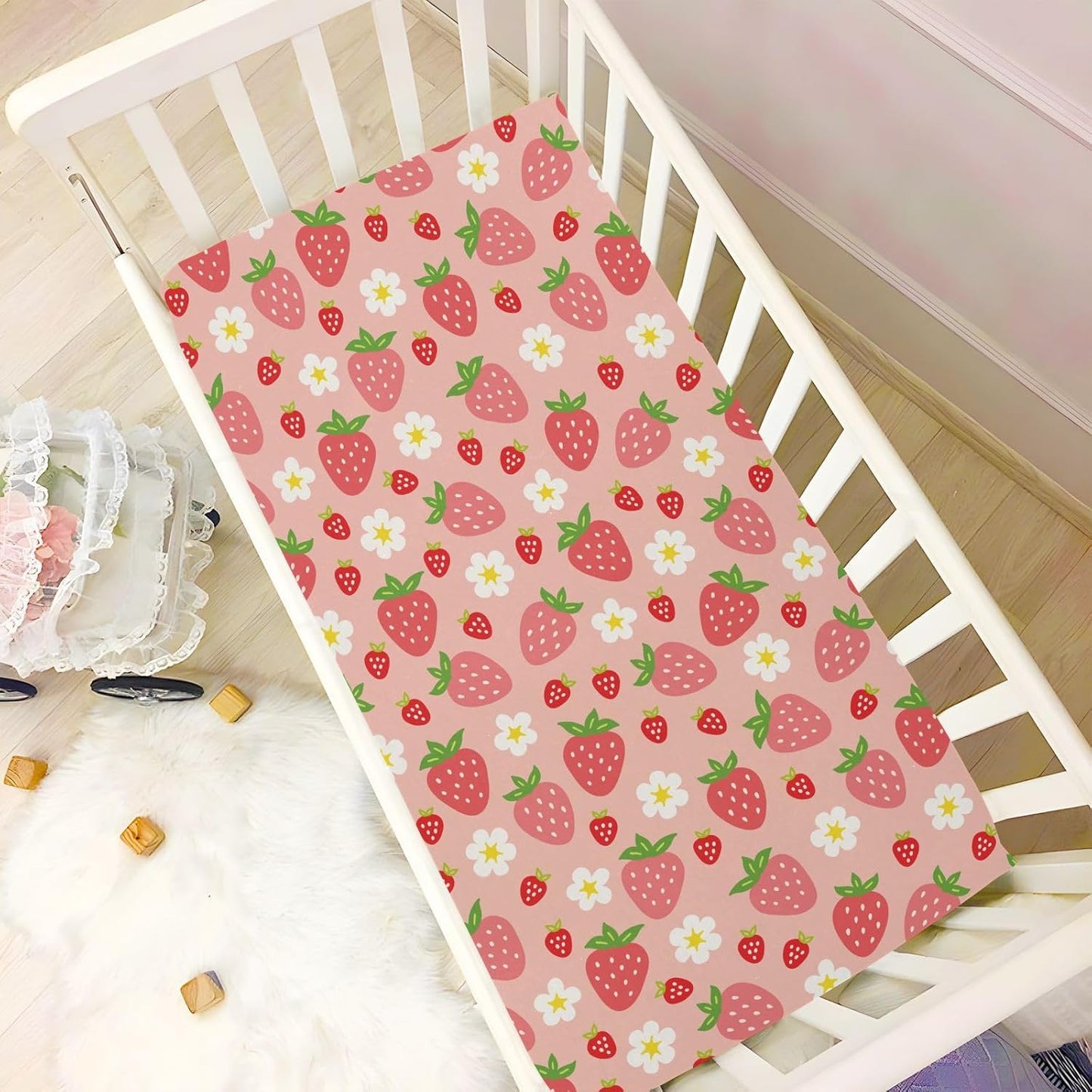 Fitted Crib Sheets White Bears with Clouds Stretchy Portable Playard Sheets for Baby Toddler, Breathable Soft Mini Crib Mattress 39 x 27 in for Boys and Girls
