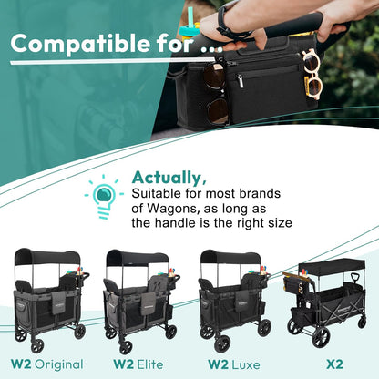 Parent Console Fits for Wonderfold W2&X2, Wagon Stroller Organizer with 2 Insulated Cup Holders, Multiple Storage Pockets, Detachable Pouch, Removable Shoulder Strap, Essential of Family