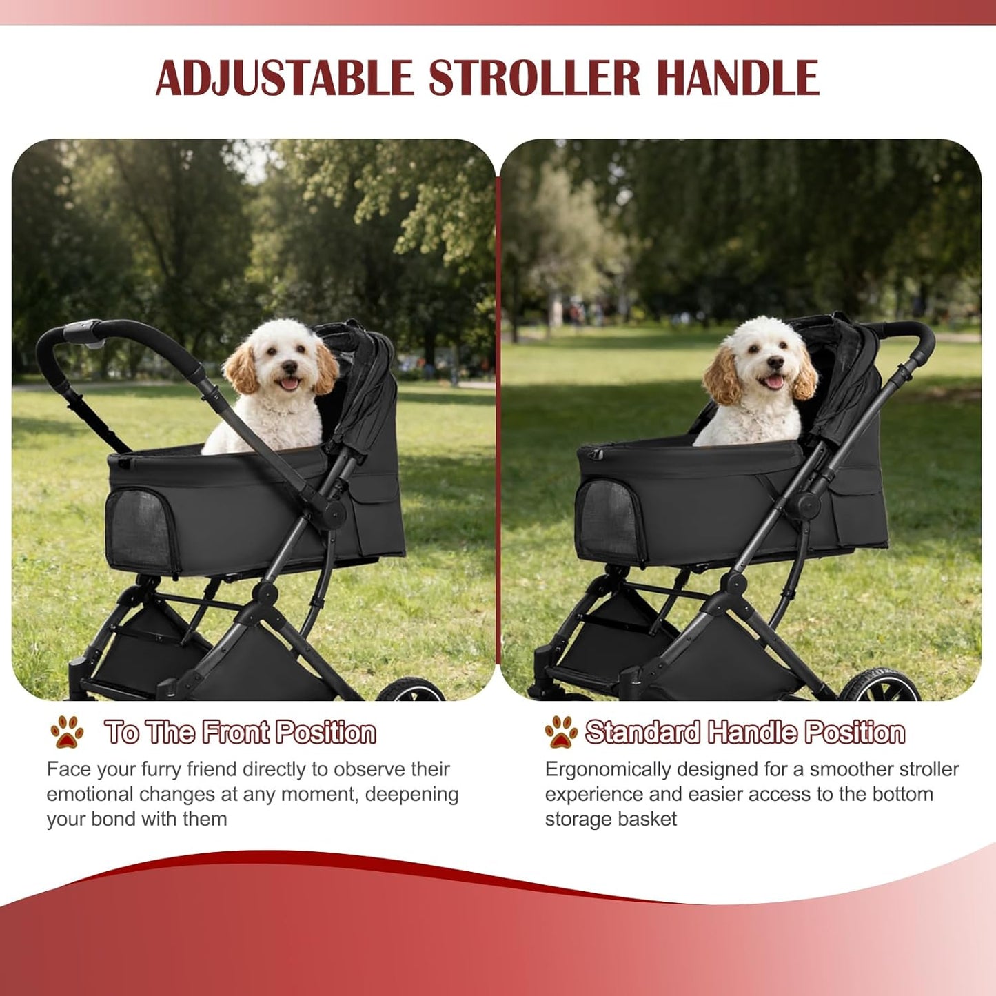 Small Dog Stroller, Pet Stroller for Small Dogs up to 55lbs- Fold All in One Without Detaching Carrier, Cat Stroller with Reversible Handle,Cup Holder (Khaki)