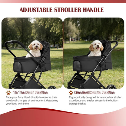 Small Dog Stroller, Pet Stroller for Small Dogs up to 55lbs- Fold All in One Without Detaching Carrier, Cat Stroller with Reversible Handle,Cup Holder (Khaki)