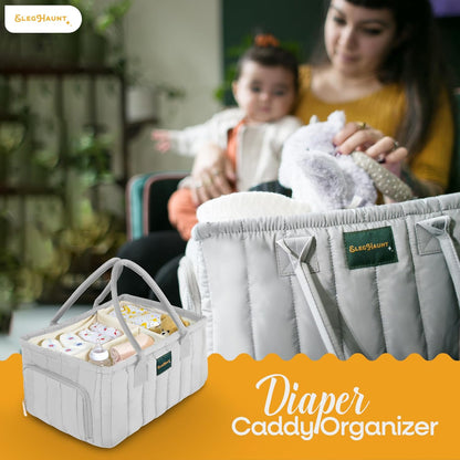 Large Diaper Caddy Organizer with Handle Neutral Boy Girl – Baby Basket for Nursery, Car, Changing Table – Portable Baby Storage with Compartments – Perfect for New Parents and Baby Shower Gifts