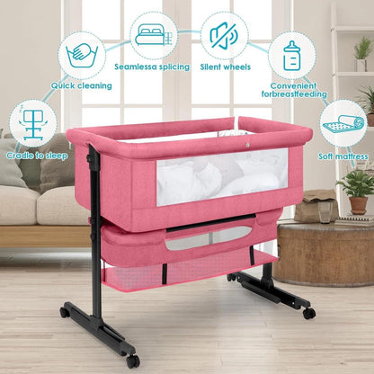 Baby Bassinets Bedside Sleeper, 3 in 1 Baby Bassinet, Adjustable Easy Folding Portable Bed, with Mosquito Nets, Large Storage Bag, Comfortable Mattresses, for Infant/Baby/Newborn (Gray)