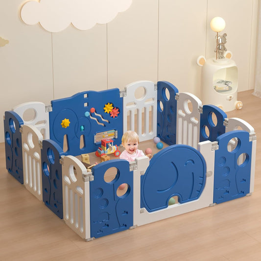 LulliSpace Baby Playpen,for Kids and Toddlers,Kids Activity Centre Safety Play Yard,Indoor&Outdoor Pattern Baby Fence with Game Panel, Safety Lock, Non-Slip Bases, Adjustable Shape,18 Panels