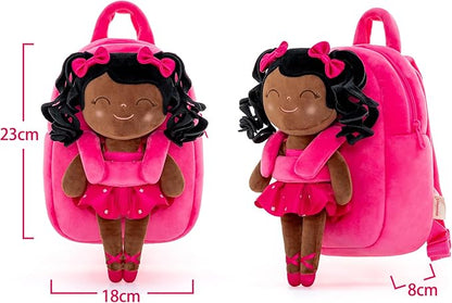 Gloveleya Toddler Backpack for Kids Soft Toys Plush Curly Ballet Girl Doll Rose