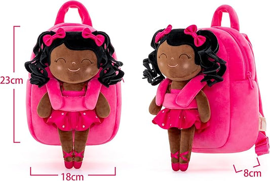 Gloveleya Toddler Backpack for Kids Soft Toys Plush Curly Ballet Girl Doll Rose