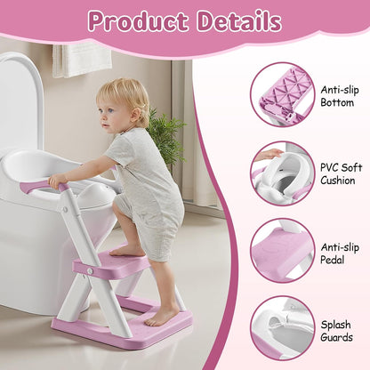 Potty Training Toilet Seat with Steps, 2-in-1 Toddler Toilet Seat for Boys Girls with Splash Guard Soft Anti-Slip Pad,Grey