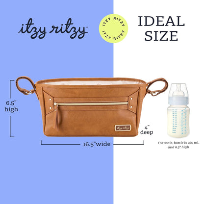 Itzy Ritzy Adjustable Stroller Caddy and Organizer Bag Featuring Front Zippered Pocket, 2 Built-In Interior Pockets & Adjustable Straps to Fit Nearly Any Stroller (Coffee and Cream)