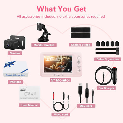 5'' Baby Car Camera with NO.1 Night Vision, USB Powered, Mirror/Normal Mode, 1080P IPS Crystal-Clear Car Baby Monitor With Brightness Setting & 3X Zoom, infant Backseat Camera, S100U, 5inch Black